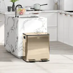 HOMCOM 40L Dual Compartment Stainless Steel Bin, with Deodoriser Holders - Gold Tone - 1