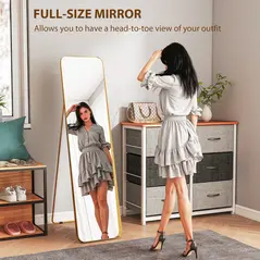 HOMCOM 40 x 160 cm Rectangular Full Length Mirror - Gold Tone - 3