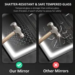 HOMCOM 50 x 70 cm Anti-Fog LED Bathroom Mirror, with Bluetooth and Clock - Silver Tone - 7