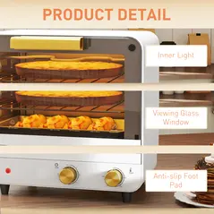 HOMCOM Small Toaster Oven, 12L Multifunction Mini Countertop Oven with Glass Door, Adjustable Temperature and Timer, White - 7