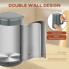 HOMCOM Digital Stainless Steel Kettle and Toaster Set, 1.5L 3000W Fast Boil Kettle, 2 Slice Toaster with 7 Level Browning Controls, Defrost, Reheat, Keep Warm, Crumb Tray and LED Touch Display, Grey - 6