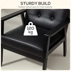 HOMCOM Retro-Style Accent Chair, with Faux Leather Seat - Black - 5