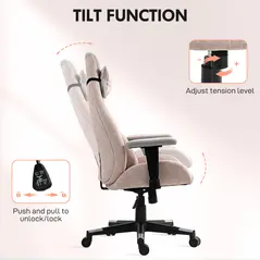 HOMCOM Fabric Gaming Chair with Lumbar Support, Headrest - Pale Pink - 4