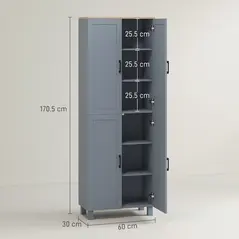 HOMCOM Freestanding Kitchen Cupboard, 4-Door Storage Cabinet with Adjustable Shelves, Modern Kitchen Pantry for Dining Room, 170cm, Grey Wood Effect - 2