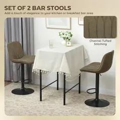 HOMCOM Set of Two Linen-Look Bar Stools - Brown - 3