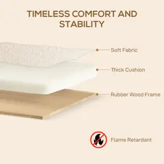 HOMCOM Small Sherpa Fabric 2 Seater Sofa Settee - Cream White - 5