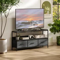 HOMCOM TV Stand Cabinet with 3 Foldable Drawers - Black - 1