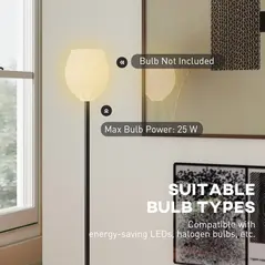 HOMCOM Flower Floor Lamp for Living Room, 3D Printed Modern Standing Lamp with Rose Shade & Foot Switch, Minimalist Tall Pole Lampshade for Bedroom, Office, E27 Holder without Bulb (25W Max), White - 4