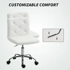 HOMCOM PU Leather Armless Office Chair, Modern Vanity Computer Swivel Chair with Rolling Wheels and Adjustable Height for Home Study, Bedroom, White - 5