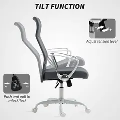 HOMCOM Fabric High Back Office Chair - Grey - 4