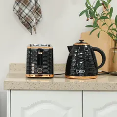 HOMCOM 3000W 1.7L Rapid Boil Kettle & 2 Slice Toaster, Kettle and Toaster Set with 7 Browning Controls and Crumb Tray, Black - 6