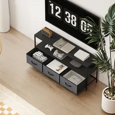 HOMCOM TV Stand Cabinet with 3 Foldable Drawers - Black - 7