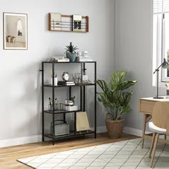HOMCOM 4-Tier Bookshelf with Open Shelves - Charcoal Grey - 1