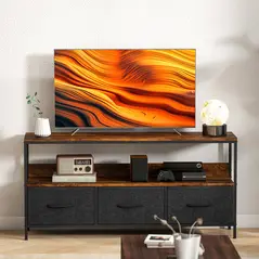 HOMCOM TV Stand Cabinet with 3 Foldable Drawers - Rustic Brown - 8