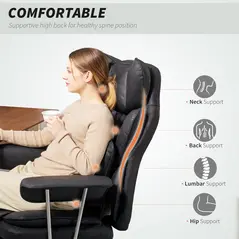 HOMCOM Leathaire Reclining Office Chair with Lumbar Support Pillow - Black - 3