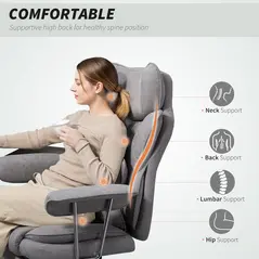 HOMCOM Leathaire Reclining Office Chair with Lumbar Support Pillow - Grey - 3