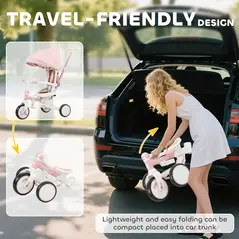 AIYAPLAY 5 in 1 Kids Trike with Adjustable Backrest, Toddler Tricycle with Push Handlebar, Adjustable Backrest, Pink - 8