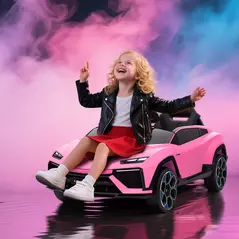 AIYAPLAY 12V Licensed Lamborghini Electric Cars for Kids, Ride On Car with Remote Control for 3-6 Years Old, Pink - 2
