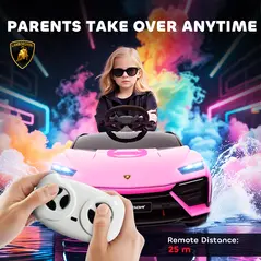 AIYAPLAY 12V Licensed Lamborghini Electric Cars for Kids, Ride On Car with Remote Control for 3-6 Years Old, Pink - 5