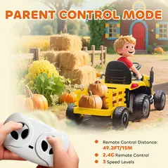 AIYAPLAY 12V Ride on Tractor and Trailer with Remote Control, Music, Shifter, Start-Up Sound, for Kids Ages 3-8 Years, Yellow - 6