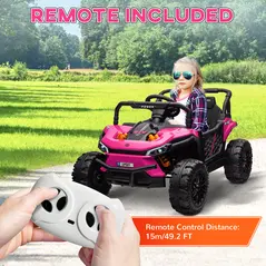 AIYAPLAY 12V Battery Powered Ride on Truck w/ Remote, Four Suspension Wheels, Horn, Lights, Music, USB, for Ages 3-5 Years, Pink - 7