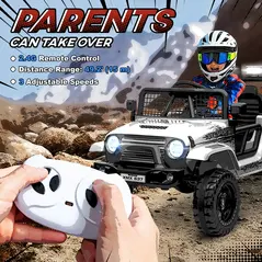 AIYAPLAY 12V Battery Powered Kids Ride-On Car, Electric Truck w/ Spring Suspension, Remote, Music, Horn, Lights, White - 5