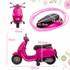 AIYAPLAY 12V Vespa Licensed Kids Electric Motorbike w/ Music, Headlights, FM Radio, for 3-6 Years - Pink - 3