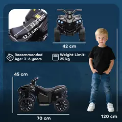AIYAPLAY 6V Kids ATV, 4 Wheeler Electric Ride on Car with Music and LED Headlights, for Ages 3-6 Years Boys and Girls, Black - 3