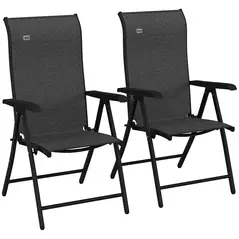 Outsunny Set of Two Folding Garden Chairs, with Seven-Position Adjustable Backs - Grey - 1