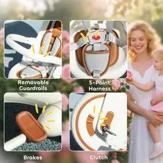 AIYAPLAY 5 in 1 Kids Trike with Adjustable Backrest, Toddler Tricycle with Push Handlebar, Adjustable Backrest, Cream White - 5