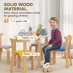 AIYAPLAY 5 Piece Kids Table and Chairs Set, Wooden Toddler Table and Chairs Set for Nursery, Playroom, Classroom, for 3-8 Years - 6