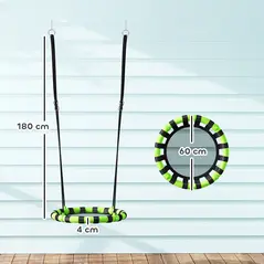 AIYAPLAY 60cm Diameter Kid Nest Swing Seat with Height Adjustable Ropes, for Outdoor, Indoor, Black/Green - 3
