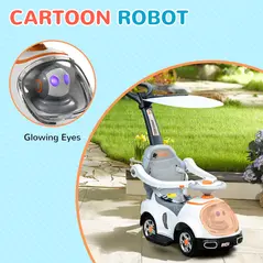 AIYAPLAY 3 in 1 Ride on Push Car, Cartoon Robot Theme Foot to Floor Slider w/ Handle Light Music Horn, Storage - White - 5