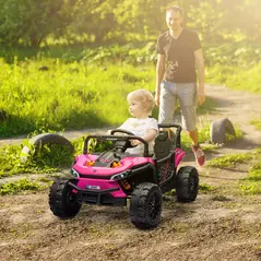 AIYAPLAY 12V Battery Powered Ride on Truck w/ Remote, Four Suspension Wheels, Horn, Lights, Music, USB, for Ages 3-5 Years, Pink - 2