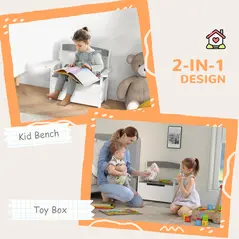 AIYAPLAY 2-in-1 Toy Box for Kids with Lid for Bedroom, Nursery, Playroom, Grey - 4