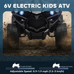 AIYAPLAY 6V Kids ATV, 4 Wheeler Electric Ride on Car with Music and LED Headlights, for Ages 3-6 Years Boys and Girls, Black - 4