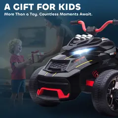 AIYAPLAY 12V Kids Electric Ride On Car with 3 Wheeler, MP3 Player, Horn, 2 Speeds, LED Lights for Boys & Girls Ages 3-8, Black - 9