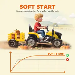 AIYAPLAY 12V Ride on Tractor and Trailer with Remote Control, Music, Shifter, Start-Up Sound, for Kids Ages 3-8 Years, Yellow - 7