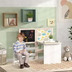 AIYAPLAY 3 in 1 Kids Table and Chair Set with Storage, Whiteboard, Blackboard & Roll Paper for 3-8 Years, White - 2