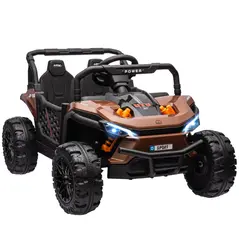 AIYAPLAY 12V Battery Powered Ride on Truck w/ Remote, Four Suspension Wheels, Horn, Lights, Music, USB, for Ages 3-5 Years, Brown - 1