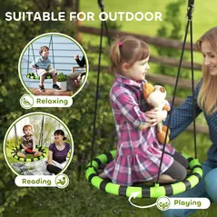AIYAPLAY 60cm Diameter Kid Nest Swing Seat with Height Adjustable Ropes, for Outdoor, Indoor, Black/Green - 6