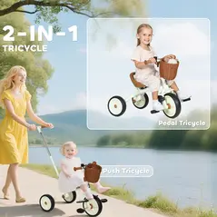 AIYAPLAY 2-In-1 Toddler Trike for 2-5 Years Old, 3 Wheel Bike with Adjustable Parent Handle, Basket for Boys and Girls, White - 4