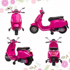 AIYAPLAY 12V Vespa Licensed Kids Electric Motorbike w/ Music, Headlights, FM Radio, for 3-6 Years - Pink - 8