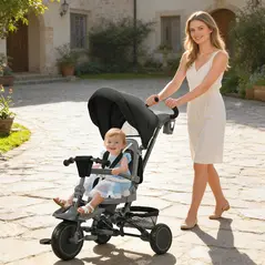 AIYAPLAY 6 in 1 Foldable Kids Trike with Adjustable Parent Handle & Canopy for Ages 1-5, Black - 2