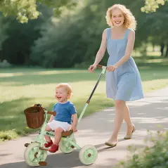 AIYAPLAY 2-In-1 Toddler Trike for 2-5 Years Old, 3 Wheel Bike with Adjustable Parent Handle, Basket for Boys and Girls, Green - 2