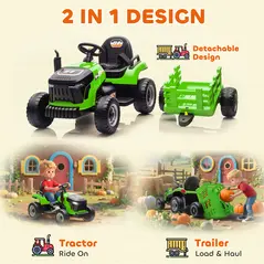 AIYAPLAY 12V Ride on Tractor and Trailer with Remote Control, Music, Shifter, Start-Up Sound, for Kids Ages 3-8 Years, Green - 5