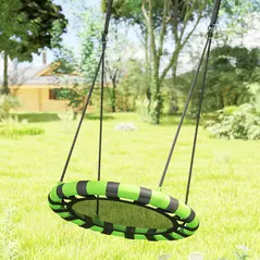 AIYAPLAY 60cm Diameter Kid Nest Swing Seat with Height Adjustable Ropes, for Outdoor, Indoor, Black/Green - 8