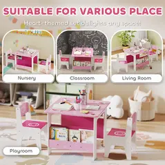 AIYAPLAY 3 Pieces Kids Table and Chair Set, Toddler Activity Table with Bookshelves, for Living Room, Nursery, Playroom, Pink - 5