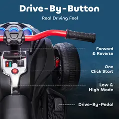 AIYAPLAY 12V Kids Electric Ride On Car with 3 Wheeler, MP3 Player, Horn, 2 Speeds, LED Lights for Boys & Girls Ages 3-8, Black - 5