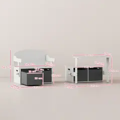 AIYAPLAY 3 in 1 Kids Storage Bench, Convertible Children Table and Chair Set with 2 Fabric Bins, Toy Storage Box, White - 3